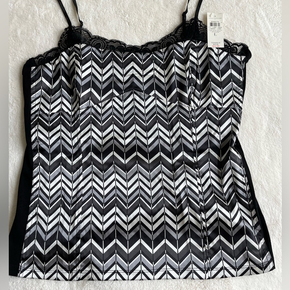 Nwt 2 Ann Taylor camisoles tailored green and black / white sz large - Picture 7 of 13